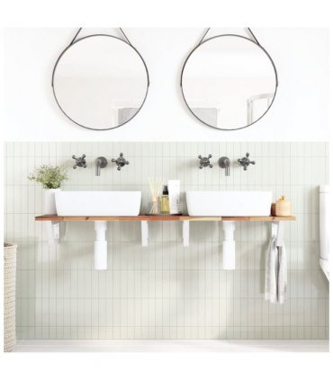 vidaXL Basin Shelf Wall Mounted Steel and Solid Wood Aca — Colour: dark brown and white, Size: 120 x 40 x 2 cm, Model: trapezium
