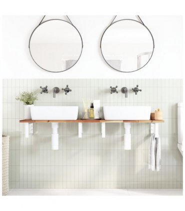 vidaXL Basin Shelf Wall Mounted Steel and Solid Wood A — Colour: dark brown and white, Size: 120 x 40 x 2 cm, Model: rectangular