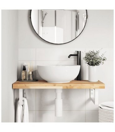 vidaXL Basin Shelf Wall Mounted Steel and Solid Wood Acacia — Colour: brown and white, Size: 80 x 40 x 4 cm, Model: rectangular