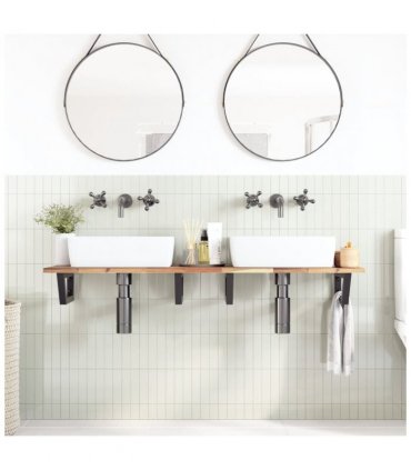 vidaXL Basin Shelf Wall Mounted Steel and Solid Wood Acacia — Colour: brown and black, Size: 120 x 40 x 2 cm, Model: trapezium