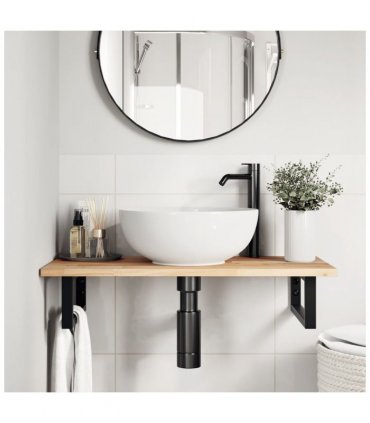 vidaXL Basin Shelf Wall Mounted Steel and Solid Wood Acacia — Colour: brown and black, Size: 80 x 40 x 2 cm, Model: rectangular