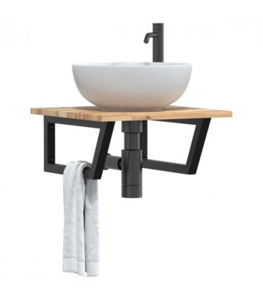 vidaXL Basin Shelf Wall Mounted Steel and Solid Wood Acacia — Colour: brown and black, Size: 50 x 50 x 2 cm, Model: trapezium