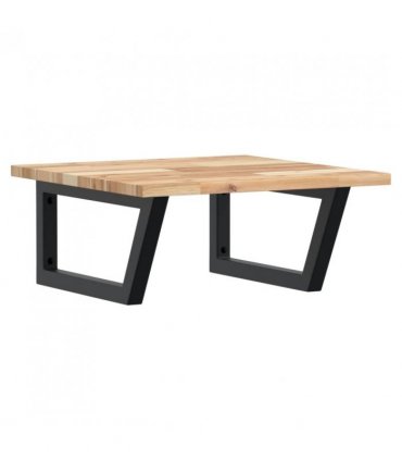 vidaXL Basin Shelf Wall Mounted Steel and Solid Wood Acacia — Colour: brown and black, Size: 50 x 50 x 2 cm, Model: trapezium