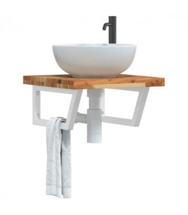 vidaXL Basin Shelf Wall Mounted Steel and Solid Wood Acac — Colour: dark brown and white, Size: 50 x 50 x 4 cm, Model: trapezium