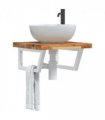 vidaXL Basin Shelf Wall Mounted Steel and Solid Wood Acac — Colour: dark brown and white, Size: 50 x 50 x 4 cm, Model: trapezium