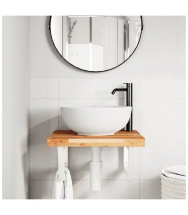 vidaXL Basin Shelf Wall Mounted Steel and Solid Wood Acac — Colour: dark brown and white, Size: 50 x 50 x 4 cm, Model: trapezium