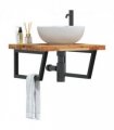 vidaXL Basin Shelf Wall Mounted Steel and Solid Wood Acac — Colour: dark brown and black, Size: 60 x 60 x 4 cm, Model: trapezium