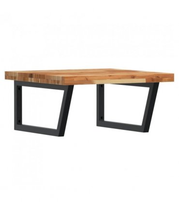 vidaXL Basin Shelf Wall Mounted Steel and Solid Wood Acac — Colour: dark brown and black, Size: 60 x 60 x 4 cm, Model: trapezium
