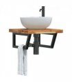 vidaXL Basin Shelf Wall Mounted Steel and Solid Wood Acac — Colour: dark brown and black, Size: 50 x 50 x 4 cm, Model: trapezium