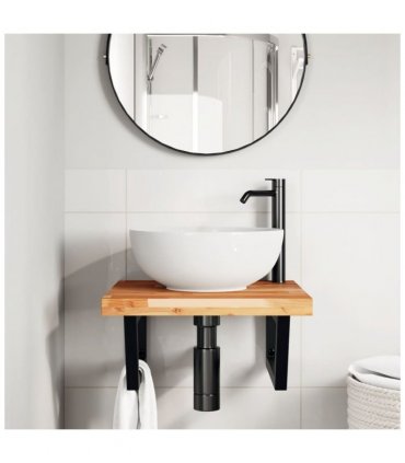 vidaXL Basin Shelf Wall Mounted Steel and Solid Wood Acac — Colour: dark brown and black, Size: 50 x 50 x 4 cm, Model: trapezium