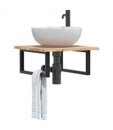 vidaXL Basin Shelf Wall Mounted Steel and Solid Wood Acacia — Colour: brown and black, Size: 50 x 50 x 2 cm, Model: rectangular
