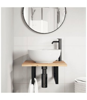vidaXL Basin Shelf Wall Mounted Steel and Solid Wood Acacia — Colour: brown and black, Size: 50 x 50 x 2 cm, Model: rectangular