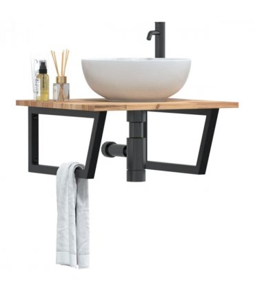 vidaXL Basin Shelf Wall Mounted Steel and Solid Wood Acacia — Colour: brown and black, Size: 60 x 60 x 2 cm, Model: trapezium