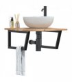 vidaXL Basin Shelf Wall Mounted Steel and Solid Wood Acacia — Colour: brown and black, Size: 60 x 60 x 2 cm, Model: trapezium