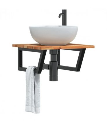 vidaXL Basin Shelf Wall Mounted Steel and Solid Wood Acac — Colour: dark brown and black, Size: 50 x 50 x 2 cm, Model: trapezium