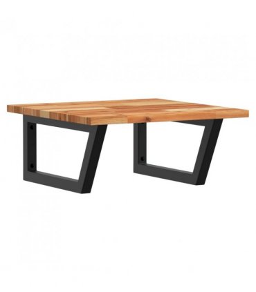 vidaXL Basin Shelf Wall Mounted Steel and Solid Wood Acac — Colour: dark brown and black, Size: 50 x 50 x 2 cm, Model: trapezium