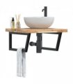 vidaXL Basin Shelf Wall Mounted Steel and Solid Wood Acacia — Colour: brown and black, Size: 60 x 60 x 4 cm, Model: trapezium
