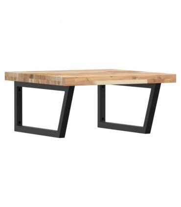vidaXL Basin Shelf Wall Mounted Steel and Solid Wood Acacia — Colour: brown and black, Size: 60 x 60 x 4 cm, Model: trapezium