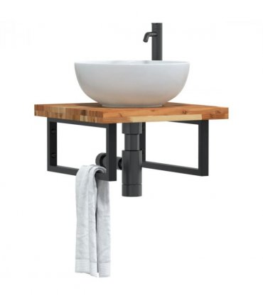 vidaXL Basin Shelf Wall Mounted Steel and Solid Wood Ac — Colour: dark brown and black, Size: 50 x 50 x 4 cm, Model: rectangular