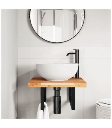 vidaXL Basin Shelf Wall Mounted Steel and Solid Wood Ac — Colour: dark brown and black, Size: 50 x 50 x 4 cm, Model: rectangular