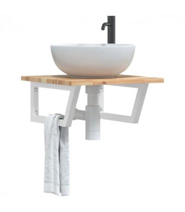 vidaXL Basin Shelf Wall Mounted Steel and Solid Wood Acacia — Colour: brown and white, Size: 50 x 50 x 2 cm, Model: trapezium