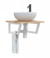vidaXL Basin Shelf Wall Mounted Steel and Solid Wood Acacia — Colour: brown and white, Size: 50 x 50 x 2 cm, Model: trapezium