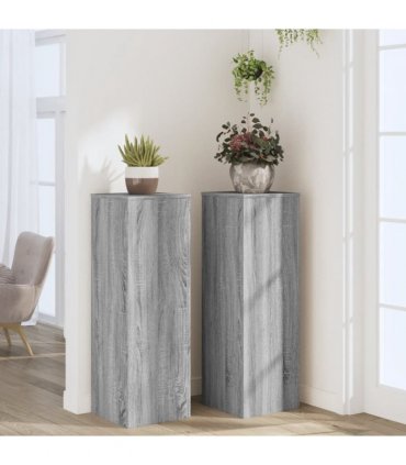 vidaXL Plant Stands 2 pcs Grey Sonoma 33x33x100 cm Engineered Wood — Size: 33 x 33 x 100 cm