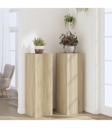 vidaXL Plant Stands 2 pcs Sonoma Oak 33x33x100 cm Engineered Wood — Size: 33 x 33 x 100 cm