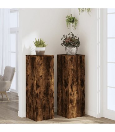 vidaXL Plant Stands 2 pcs Smoked Oak 33x33x100 cm Engineered Wood — Size: 33 x 33 x 100 cm