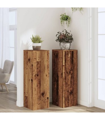 vidaXL Plant Stands 2 pcs Old Wood 33x33x100 cm Engineered Wood — Size: 33 x 33 x 100 cm