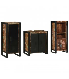 vidaXL Bathroom Furniture Set with Drawer 3 pcs Solid Reclaim Wood — Colour: Black, Size: 40 x 35 x 90 cm