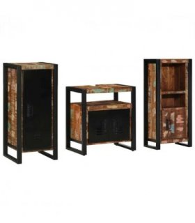vidaXL Bathroom Furniture Set with Drawer 3 pcs Solid Reclaim Wood — Colour: Black, Size: 40 x 35 x 90 cm — V0671987287