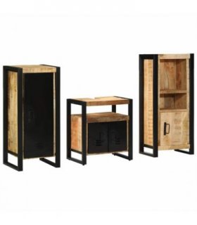vidaXL Bathroom Furniture Set 3 pcs Brown and Black Solid Mango Wood — V0671987288