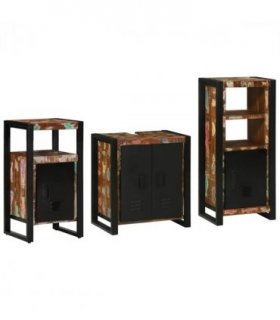 vidaXL Bathroom Furniture Set with Drawer 3 pcs Solid Reclaim Wood — Colour: Black, Size: 55 x 35 x 60 cm — V0671987291