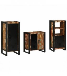 vidaXL Bathroom Furniture Set with Drawer 3 pcs Solid Reclaim Wood — Colour: Black, Size: 40 x 35 x 90 cm — V0671987295