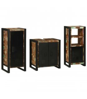 vidaXL Bathroom Furniture Set with Drawer 3 pcs Solid Reclaim Wood — Colour: Black, Size: 40 x 35 x 90 cm — V0671987297
