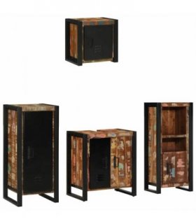vidaXL Bathroom Furniture Set with Drawer 4 pcs Solid Reclaim Wood — Colour: Black, Size: 40 x 35 x 90 cm