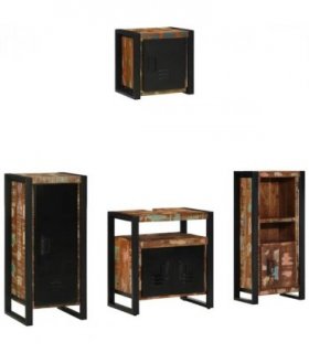 vidaXL Bathroom Furniture Set with Drawer 4 pcs Solid Reclaim Wood — Colour: Black, Size: 40 x 35 x 90 cm — V0671987312