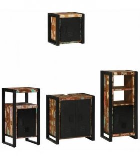 vidaXL Bathroom Furniture Set with Drawer 4 pcs Solid Reclaim Wood — Colour: Black, Size: 55 x 35 x 60 cm — V0671987316
