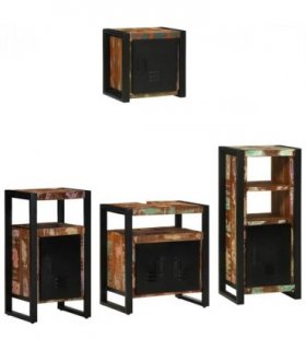 vidaXL Bathroom Furniture Set with Drawer 4 pcs Solid Reclaim Wood — Colour: Black, Size: 55 x 35 x 60 cm — V0671987318