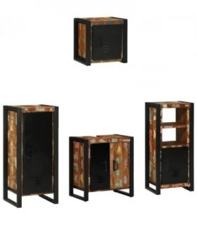 vidaXL Bathroom Furniture Set with Drawer 4 pcs Solid Reclaim Wood — Colour: Black, Size: 40 x 35 x 90 cm — V0671987319