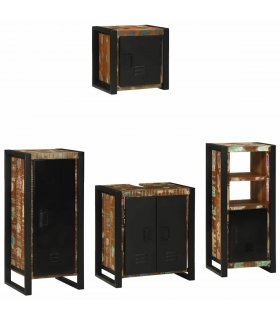 vidaXL Bathroom Furniture Set with Drawer 4 pcs Solid Reclaim Wood — Colour: Black, Size: 40 x 35 x 90 cm — V0671987322