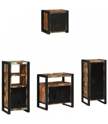 vidaXL Bathroom Furniture Set with Drawer 4 pcs Solid Reclaim Wood — Colour: Black, Size: 40 x 35 x 90 cm — V0671987323