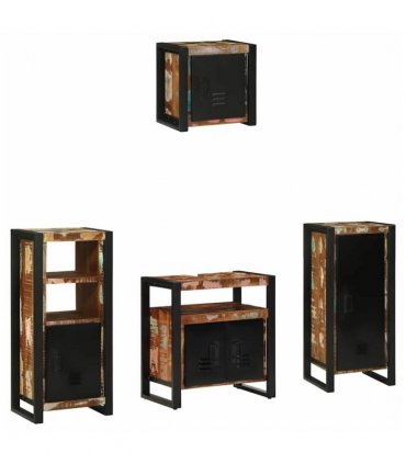vidaXL Bathroom Furniture Set with Drawer 4 pcs Solid Reclaim Wood — Colour: Black, Size: 40 x 35 x 90 cm — V0671987323