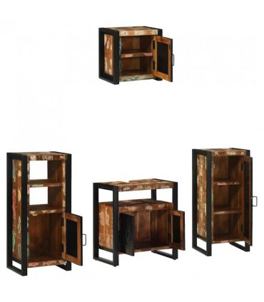 vidaXL Bathroom Furniture Set with Drawer 4 pcs Solid Reclaim Wood — Colour: Black, Size: 40 x 35 x 90 cm — V0671987323