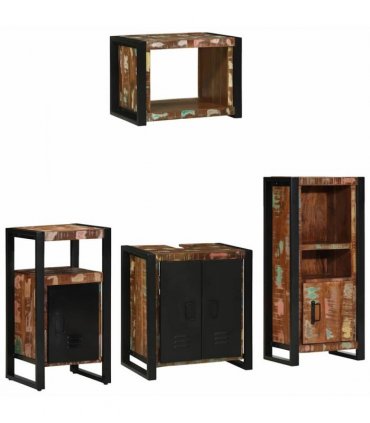 vidaXL Bathroom Furniture Set with Drawer 4 pcs Solid Reclaim Wood — Colour: Black, Size: 55 x 35 x 60 cm — V0671987327