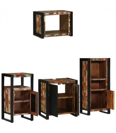 vidaXL Bathroom Furniture Set with Drawer 4 pcs Solid Reclaim Wood — Colour: Black, Size: 55 x 35 x 60 cm — V0671987327