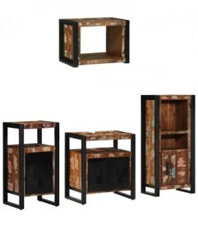 vidaXL Bathroom Furniture Set with Drawer 4 pcs Solid Reclaim Wood — Colour: Black, Size: 55 x 35 x 60 cm — V0671987330