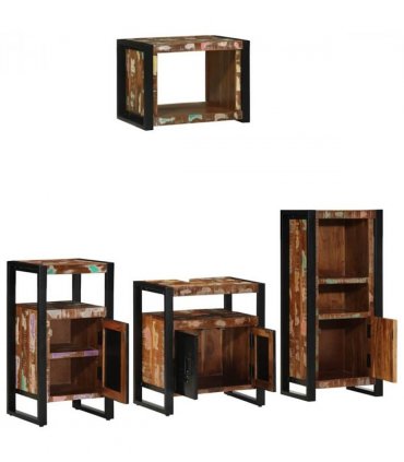 vidaXL Bathroom Furniture Set with Drawer 4 pcs Solid Reclaim Wood — Colour: Black, Size: 55 x 35 x 60 cm — V0671987330