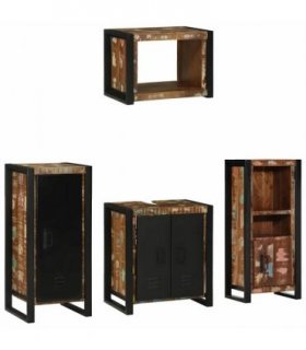vidaXL Bathroom Furniture Set with Drawer 4 pcs Solid Reclaim Wood — Colour: Brown, Size: 40 x 35 x 90 cm